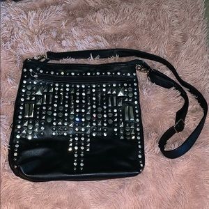 Black, rhinestone crossbody purse